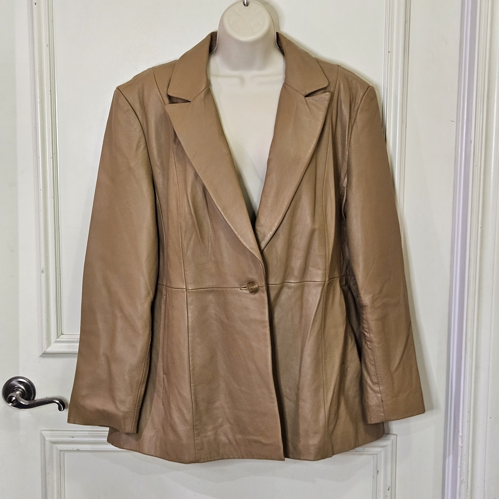 JLC New York Outerwear Tan 100% Leather Blazer,Size XXL